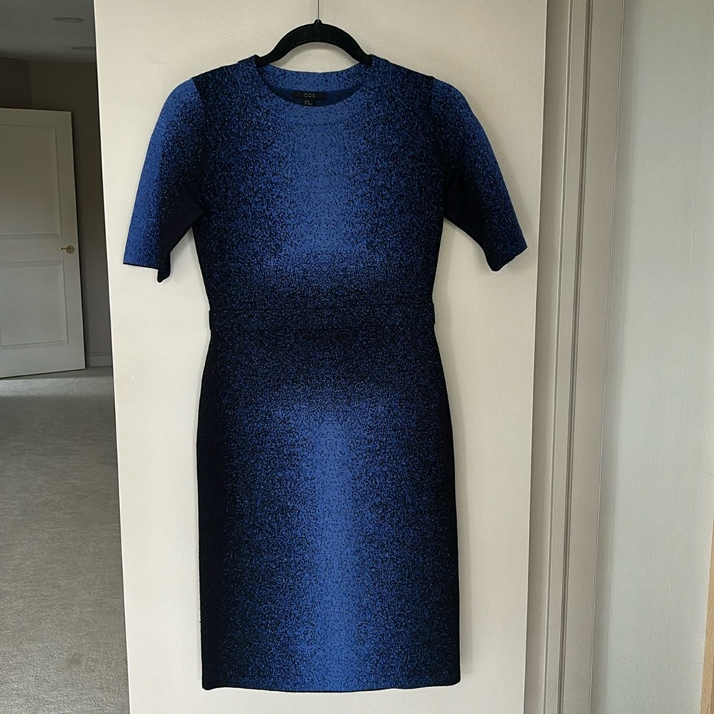 COS Fitted Blue 100% Wool Dress, Size XS